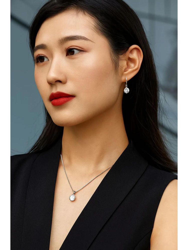 Gahan Rhodium Plated & American Diamond-Studded Pendent Set with Hoop Earrings-picture-10