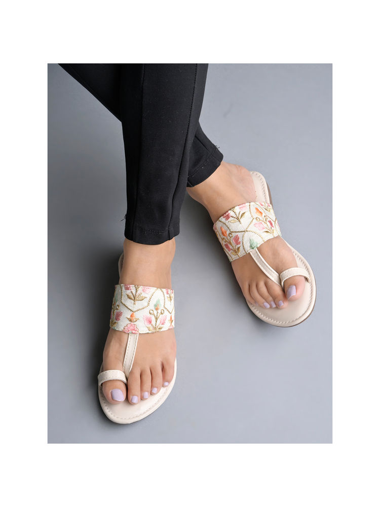 Shoetopia Women Beige Embellished Flats