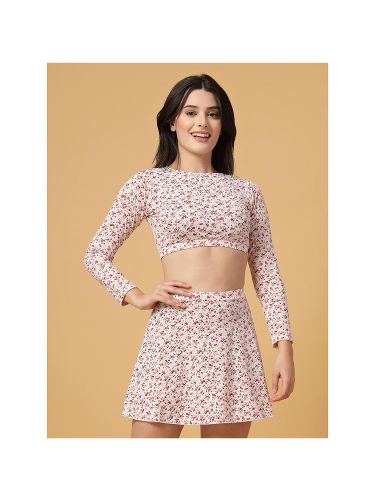 Cukoo Padded White Floral Skirtini Swimwear (Set of 2)-image-46