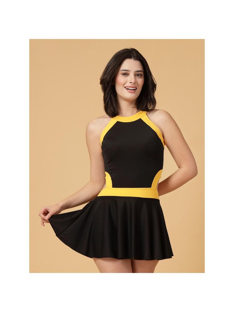 Cukoo Padded Black with Yellow Border Swimsuit