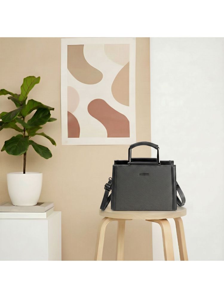Metro Textured Black Satchel Bag-image-14