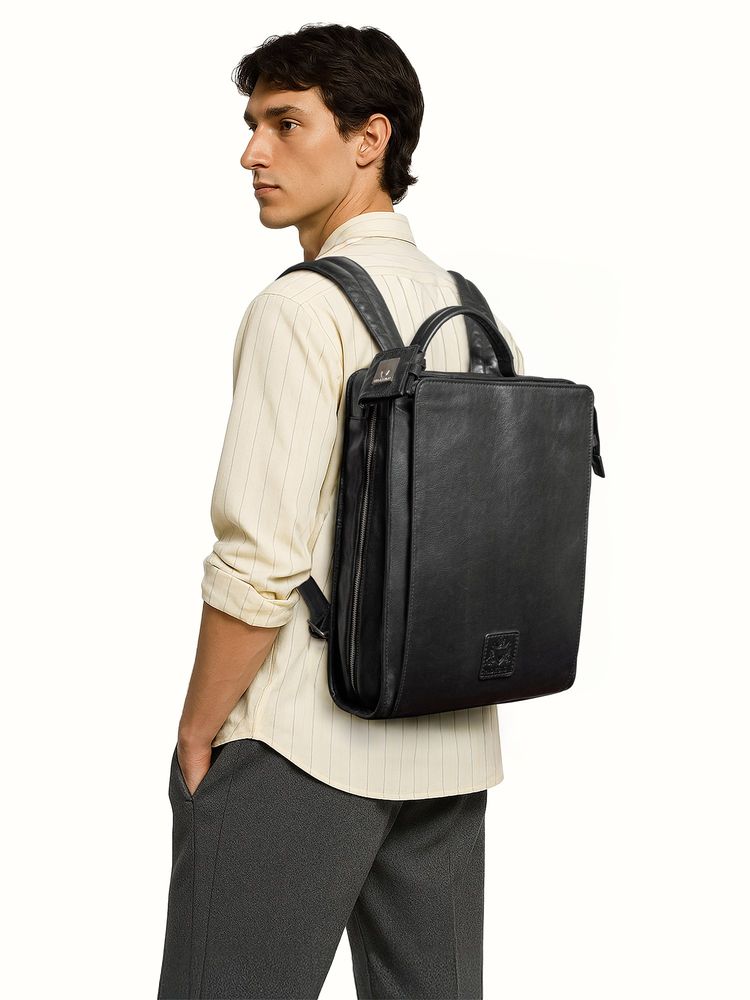 Hidesign Vendome 02 Genuine Leather Men's Black Backpack (L)-picture-26