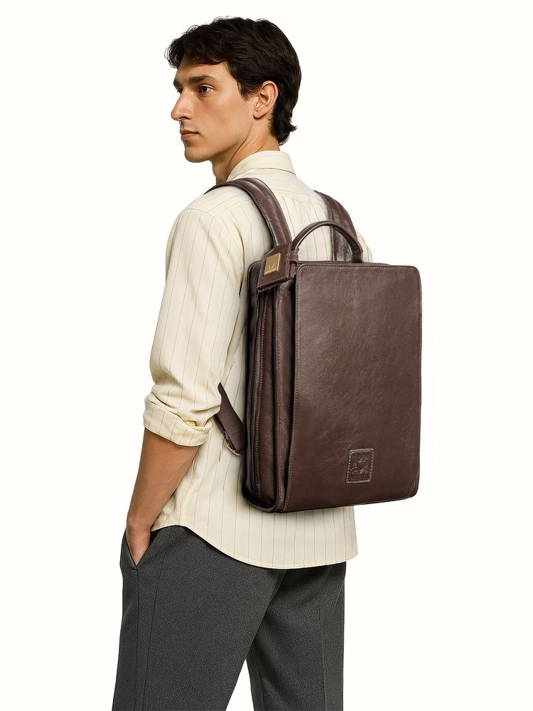 Hidesign Vendome 02 Genuine Leather Men's Brown Backpack (L)-picture-12