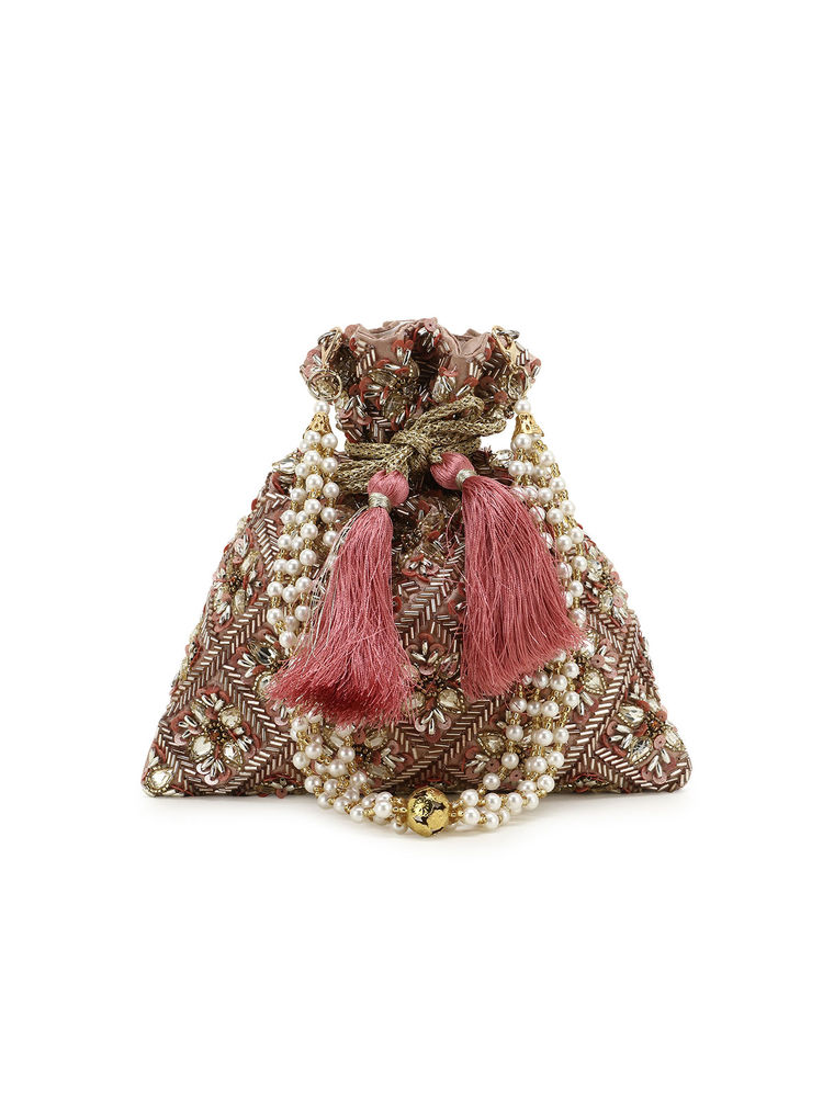 Anekaant Dangle Rose Gold and Multi Embellished Satin Potli-image-31