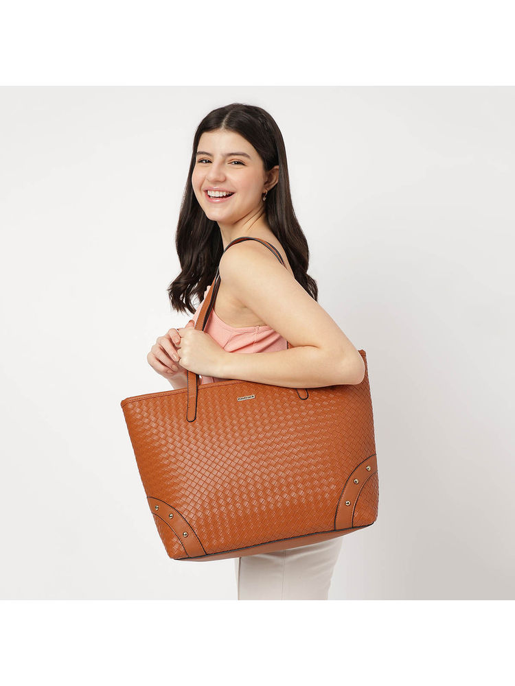 Textured Oversized Tote Bag for Women Zipper Compartment-image-48