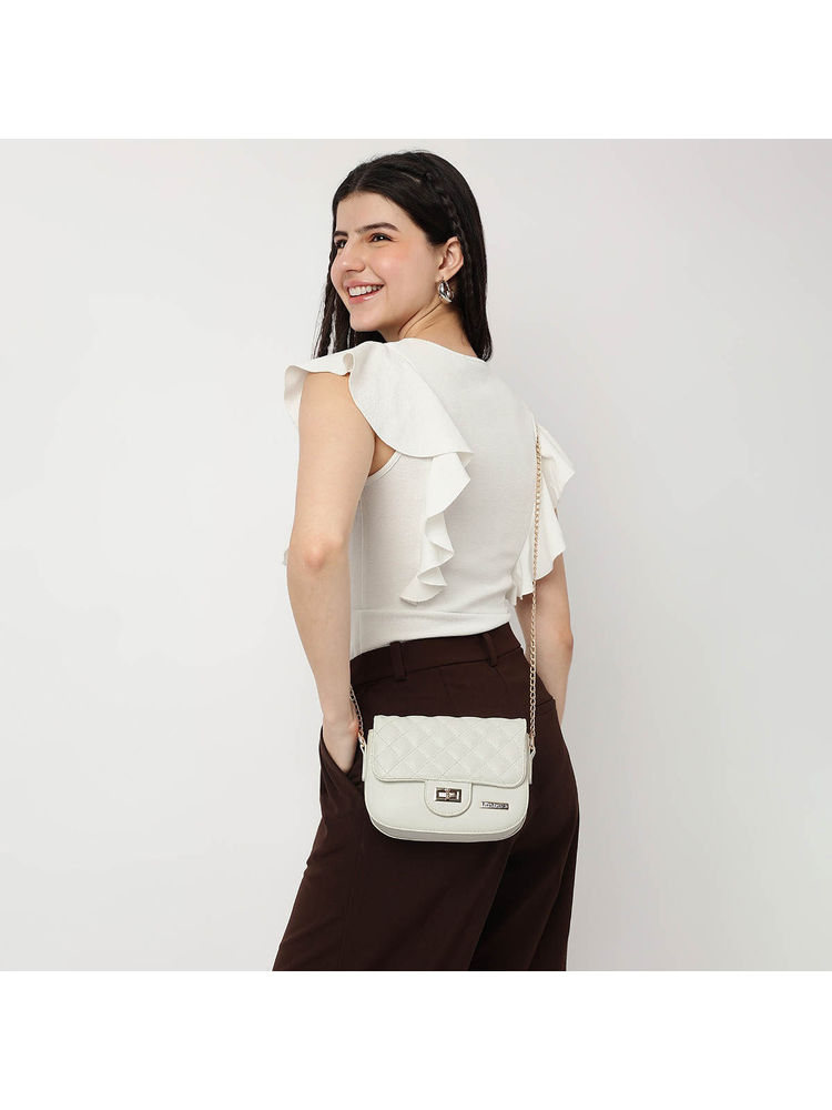 White Quilted Sling Bag For Women-image-0