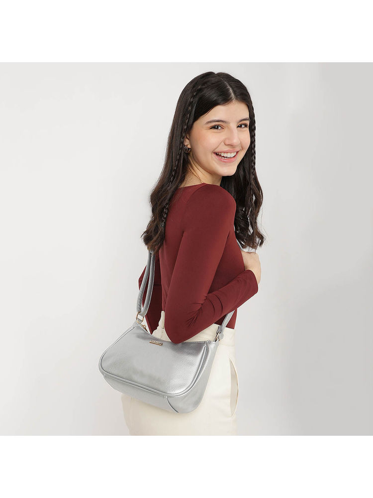 fastrack accessories Silver-Toned Textured Sling Bag For Women-picture-16