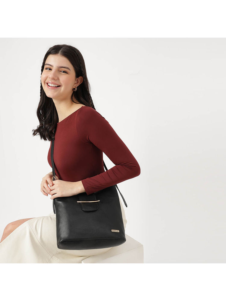 fastrack accessories Black Solid Hobo Bag For Women With Adjustable Sling Straps-picture-24