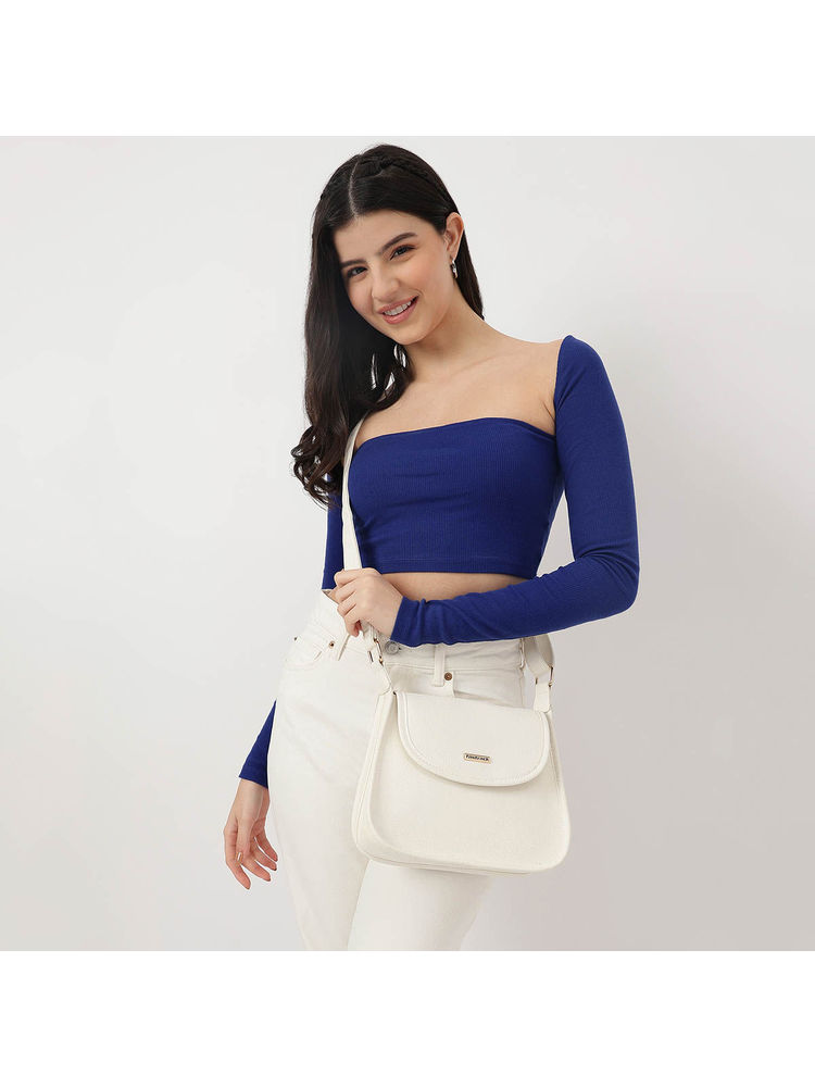 Solid White Sling Bag With Button Closure For Women-image-43