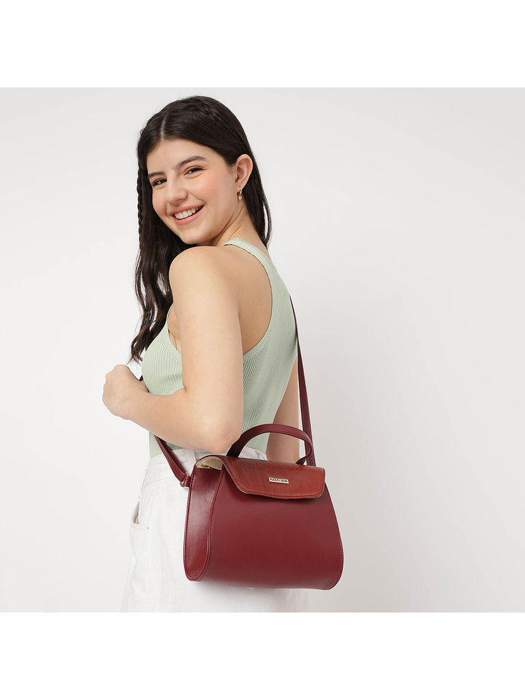 Colorblocked Croc Textured Detail Satchel Bag For Women-image-24