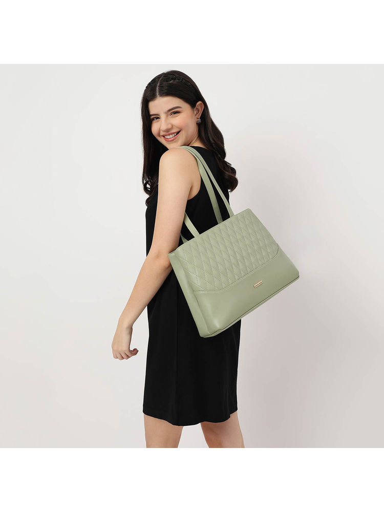 fastrack accessories Olive Structured Shoulder Bag With Quilted Detail For Women-picture-12