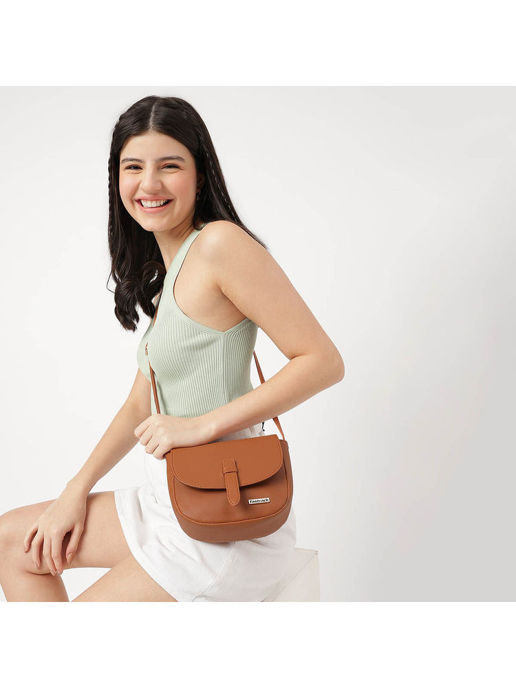 fastrack accessories Tan Solid Sling Bag For Women-picture-13