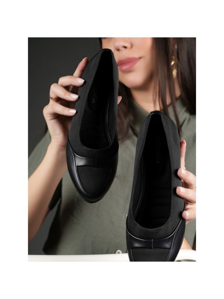 MOZAFIA Women Black Slip On Pumps-image-35