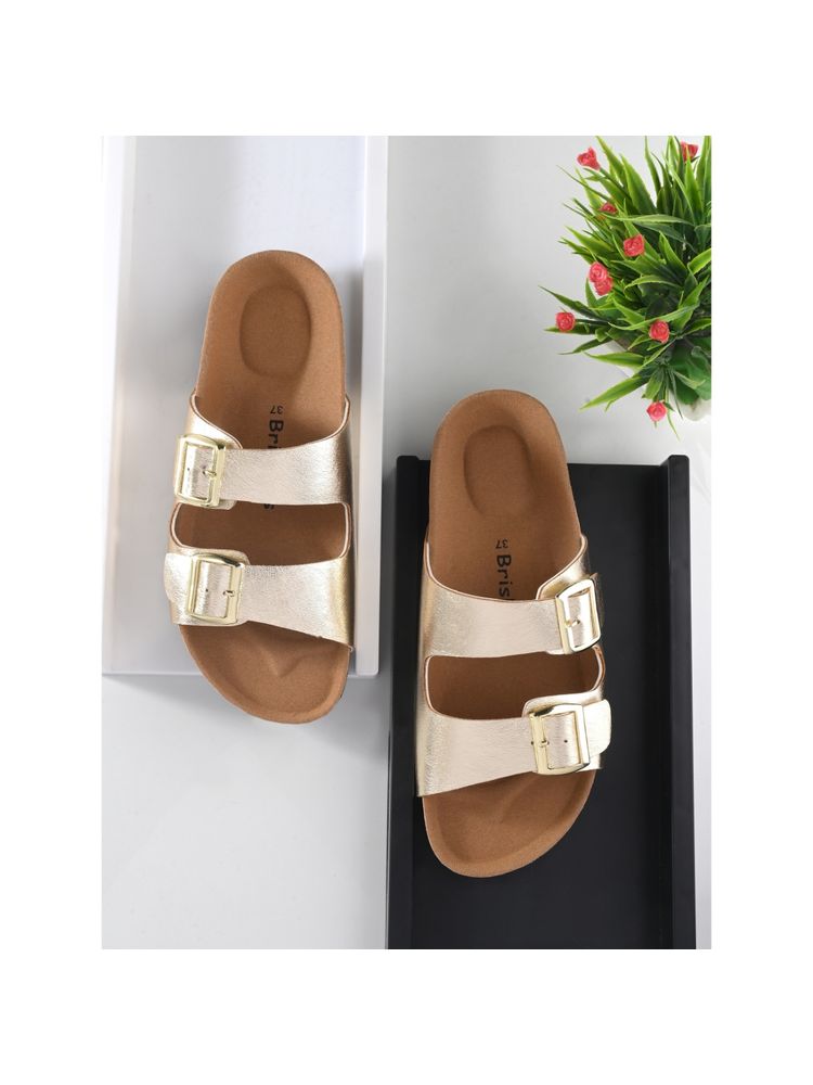 Briskers Women Gold Slip On Sandals-picture-3