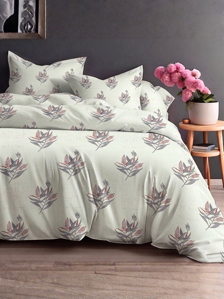 the White Moss Pink Pure Cotton 220Tc Bedsheet With 2 Pillow Covers (Queen)-picture-2