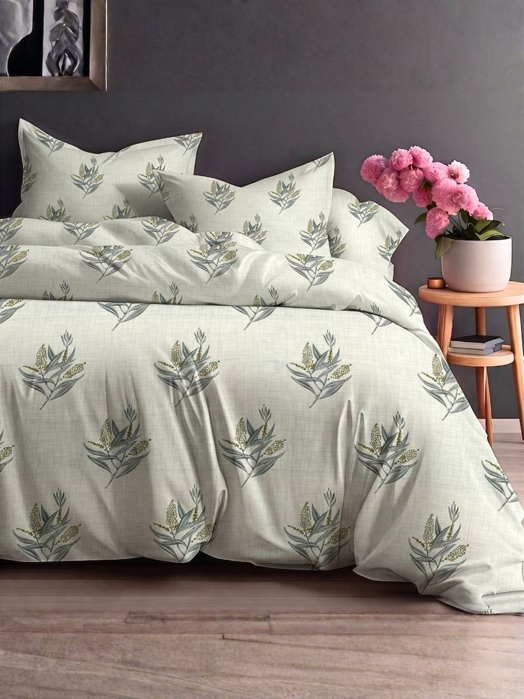the White Moss Olive Pure Cotton 220Tc Bedsheet With 2 Pillow Covers (Queen)-picture-29