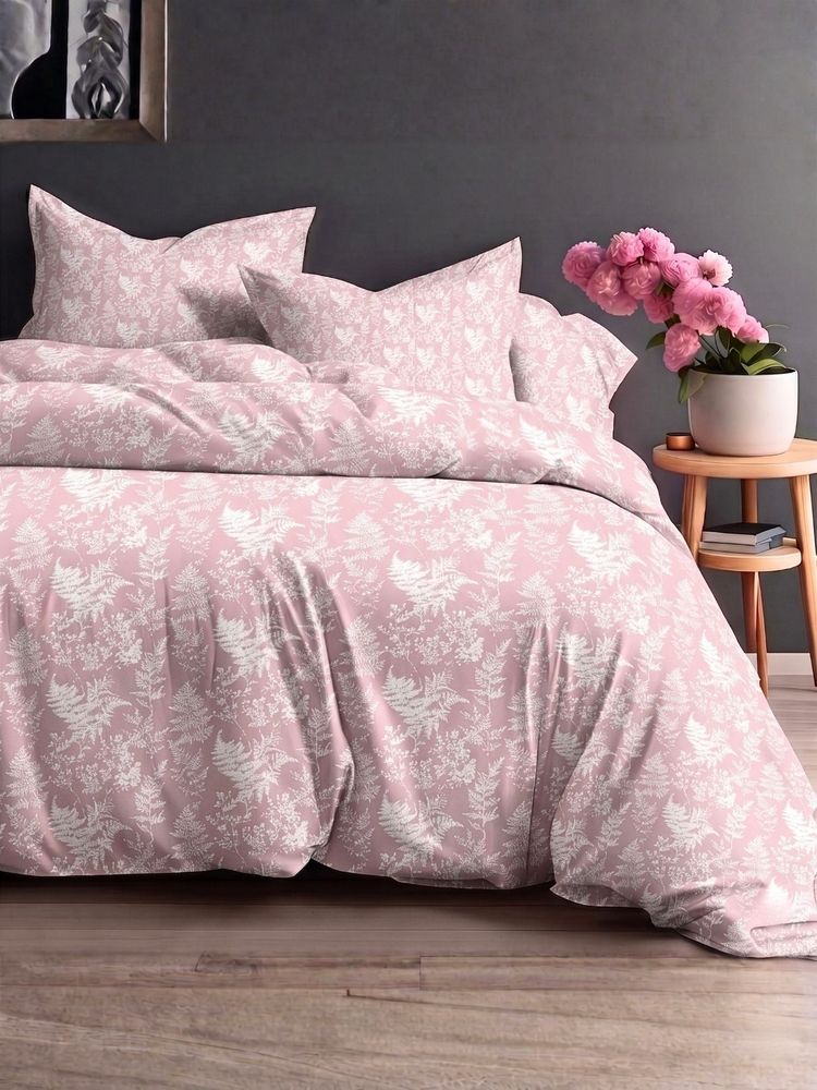 the White Moss Pink Pure Cotton 220Tc Bedsheet With 2 Pillow Covers (Queen)-picture-47