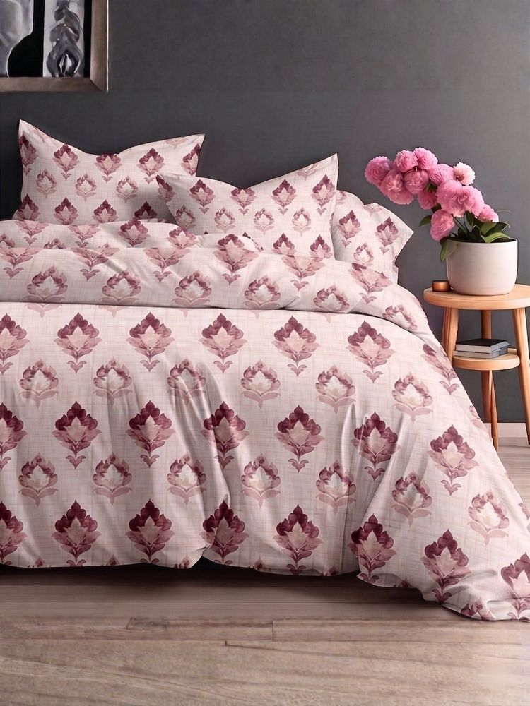 the White Moss Blush Pink Pure Cotton 220Tc Bedsheet With 2 Pillow Covers (Queen)-picture-8