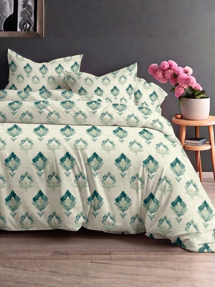 the White Moss Sea Green Pure Cotton 220Tc Bedsheet With 2 Pillow Covers (Queen)-picture-7