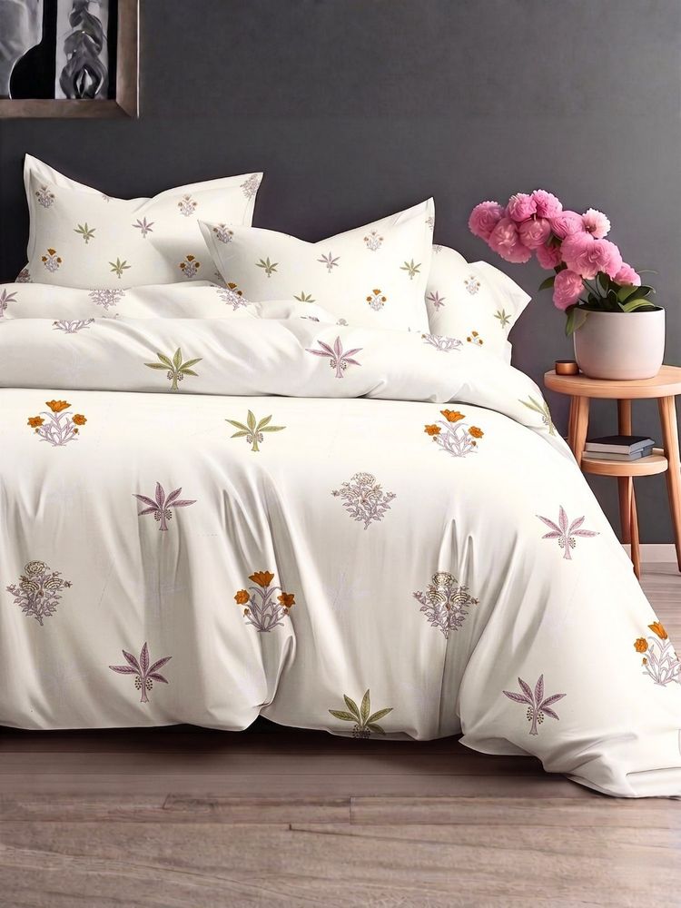 the White Moss Purple & Ivory Pure Cotton 220Tc Bedsheet With 2 Pillow Covers (Queen)-picture-6