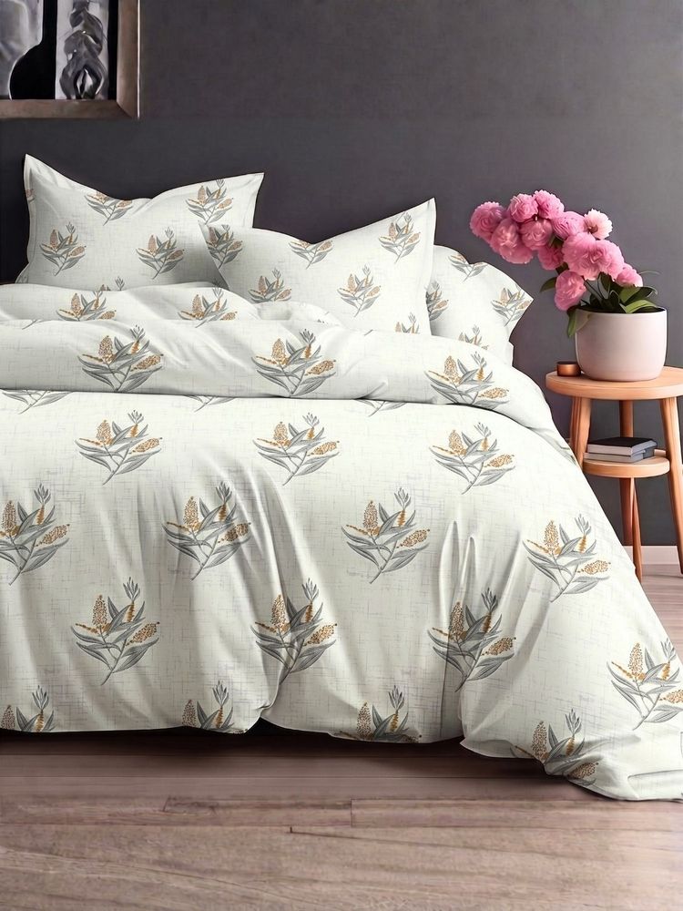 the White Moss Mustard Pure Cotton 220Tc Bedsheet With 2 Pillow Covers (Queen)-picture-31