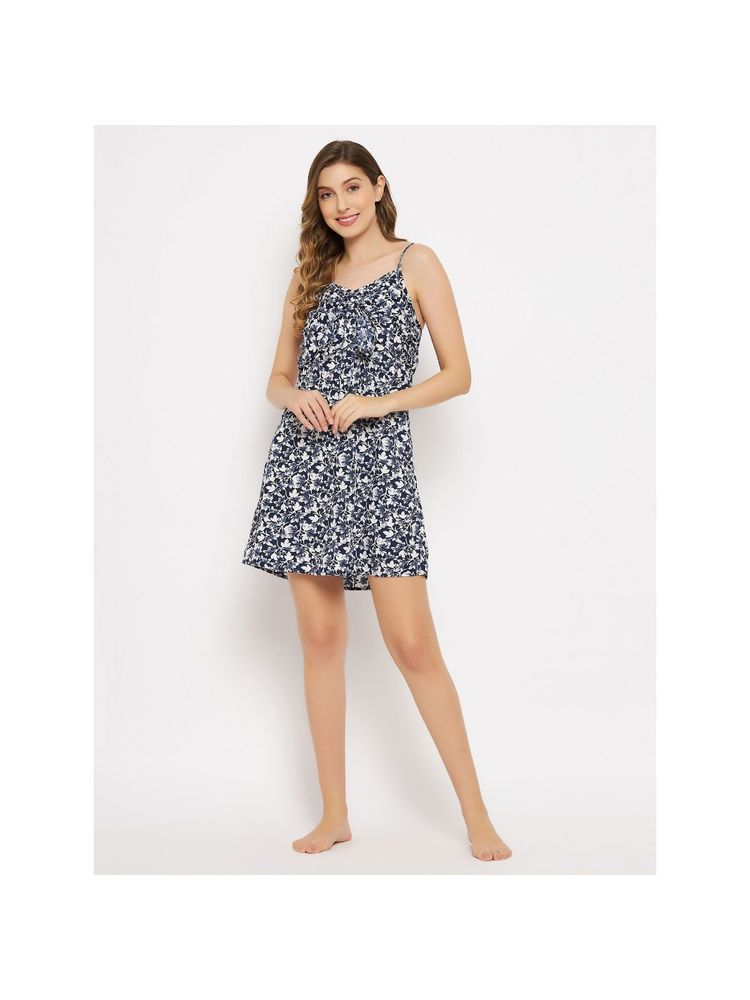 Clovia Pretty Florals Resort Wear Dress in Navy Crepe-picture-10