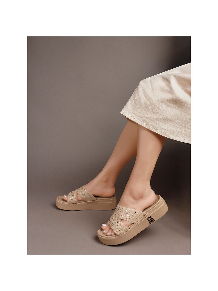 Carlton London Beige Womens Embellished Platform Slide Sandals-image-42