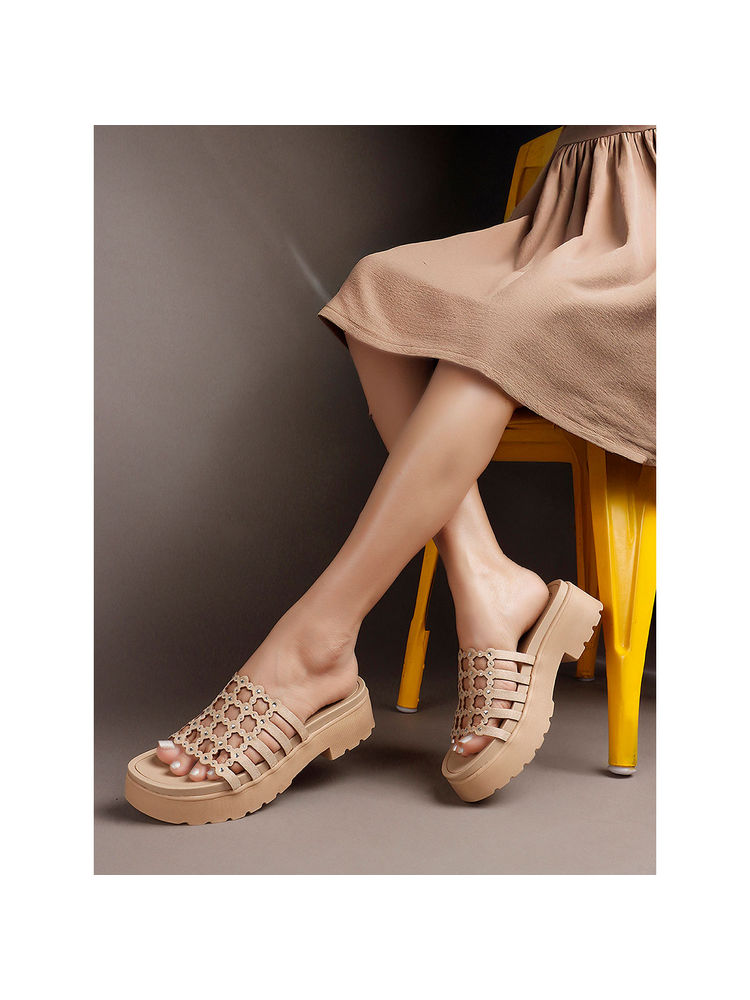 Carlton London Beige Womens Embellished Strappy Platform Slide Sandal-picture-24