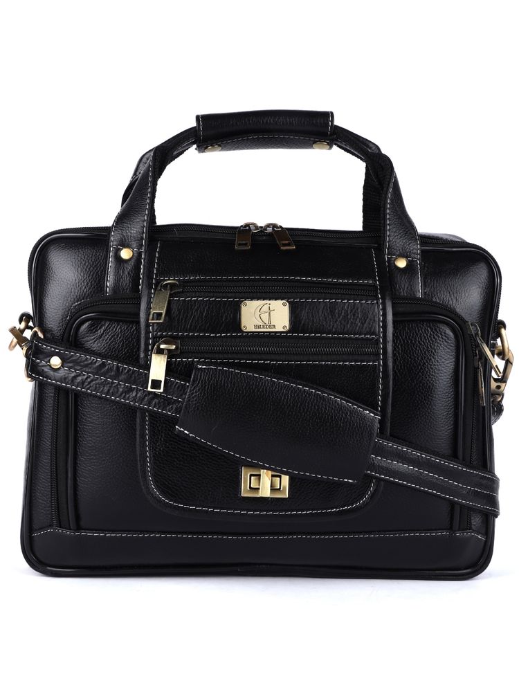 HiLEDER Pure Leather Unisex 14 Inch Messenger Shoulder Laptop Bag- Black-image-21