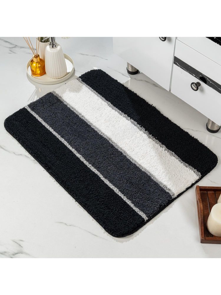 Saral Home TRIS Soft Thick Anti-Skid Bath Mats Stripe - Black-image-39