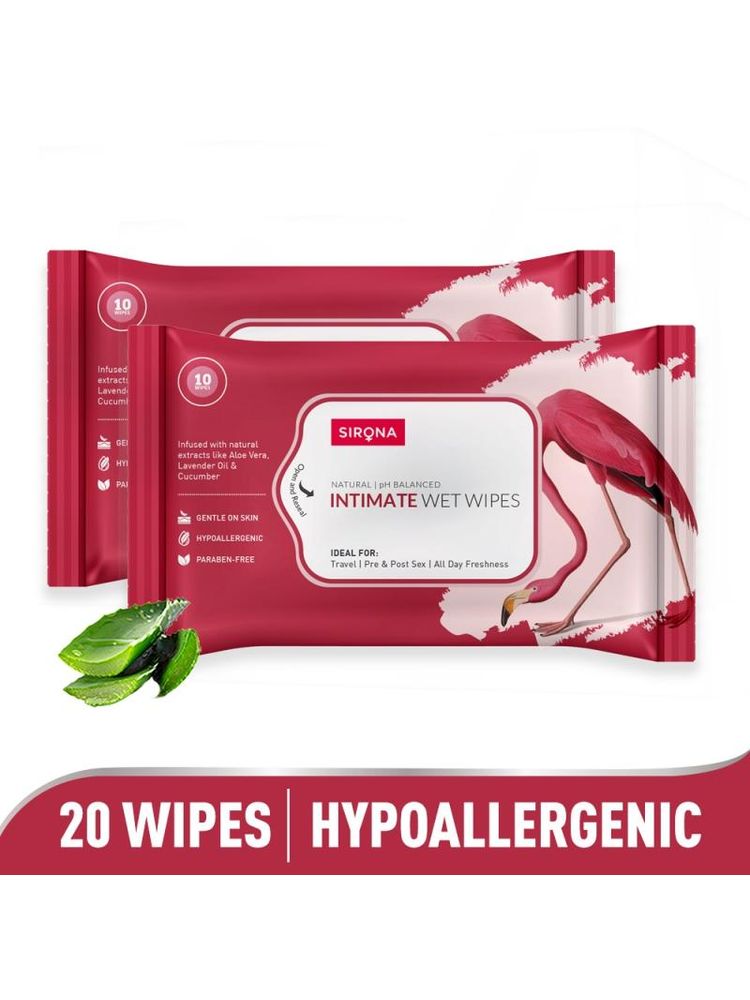 Sirona Natural Intimate Wet Wipes, Balance PH, Hypoallergenic, Protects Against Odour & Irritation