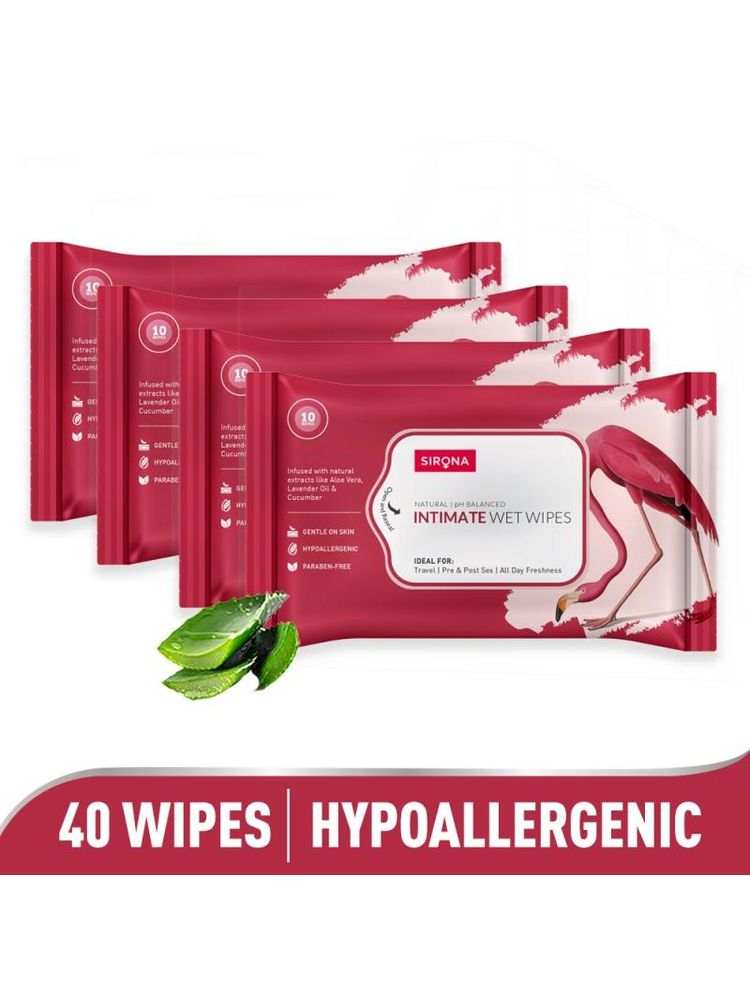 Sirona PH Balanced Intimate Intimate Wet Wipes - 40 Wipes (4 Pack - 10 Wipes Each)