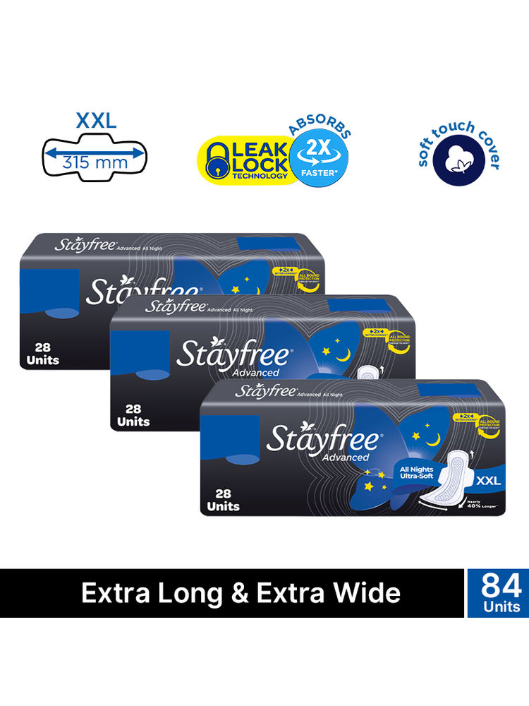 Stayfree Advanced All Nights Sanitary Pads with Cottony Soft Cover - XXL - Combo Pack of 84-image-21