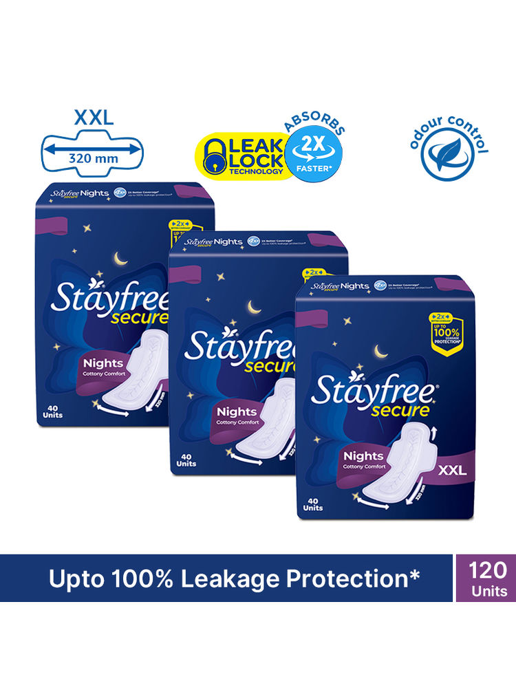Stayfree Secure Nights Sanitary Pads with Cottony Soft Cover for Comfort - XXL (Pack of 40)