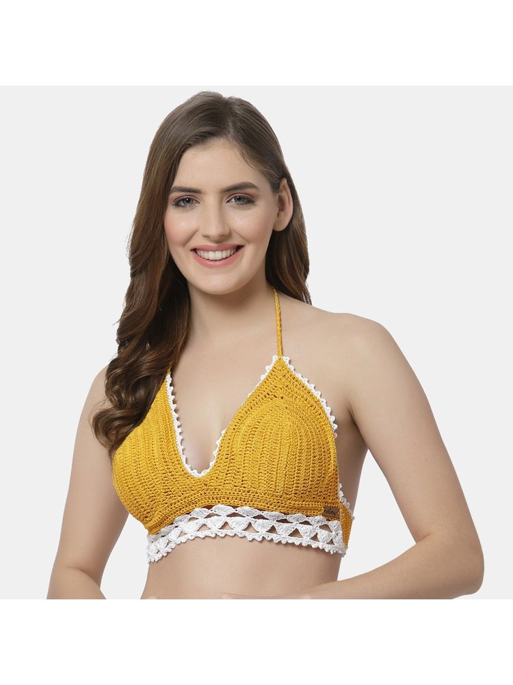 Velvery Handmade Crochet Halter Neck Beach Bralette - Yellow-picture-15