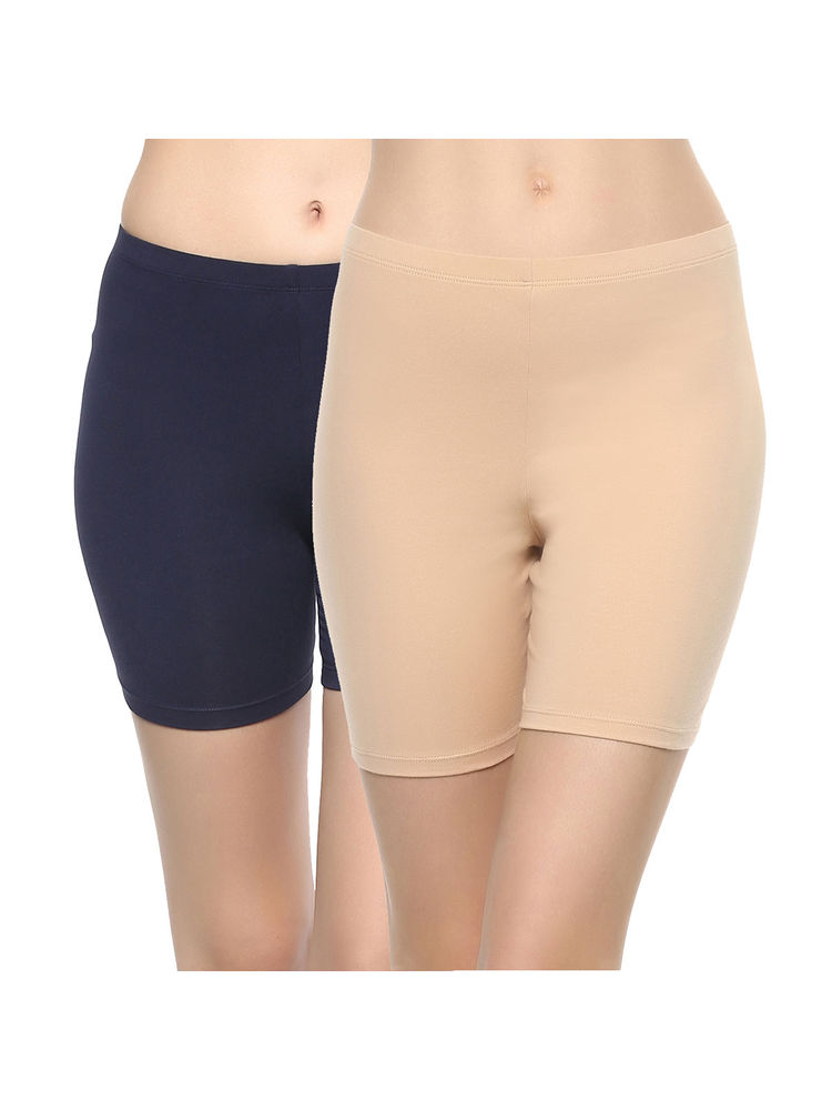 SOIE Women Mid Rise Breathable Cotton Spandex Knee Length Cycling Shorts (Pack of 2)-picture-20