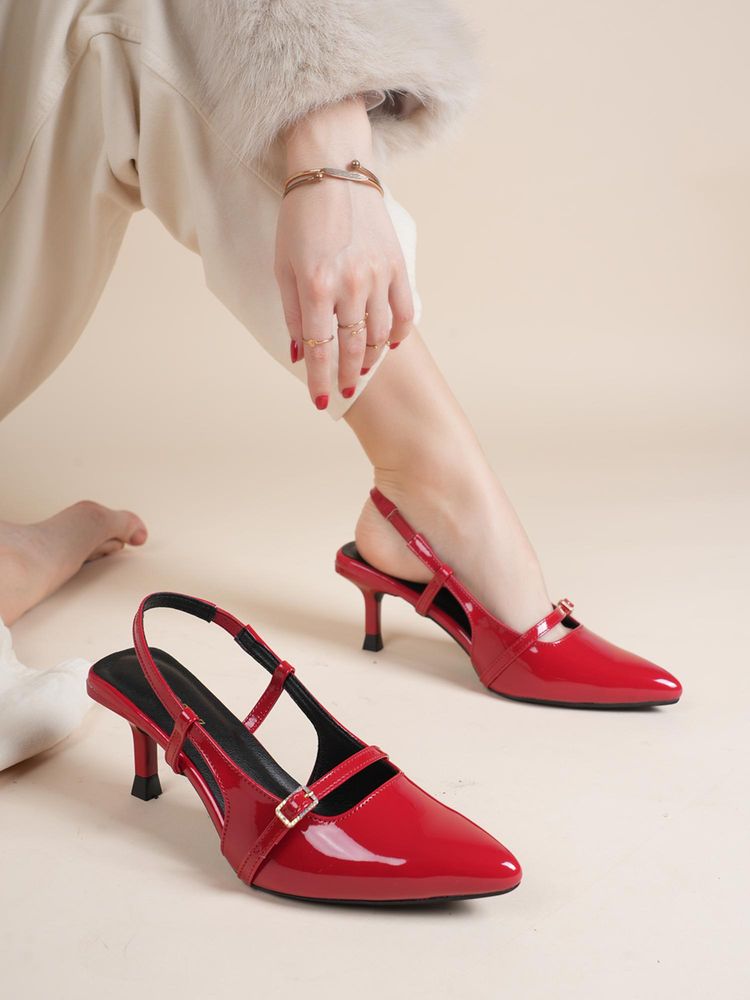 Drop Bold Red Pointed Toe Slingback Stilettos Heels For Women-image-45