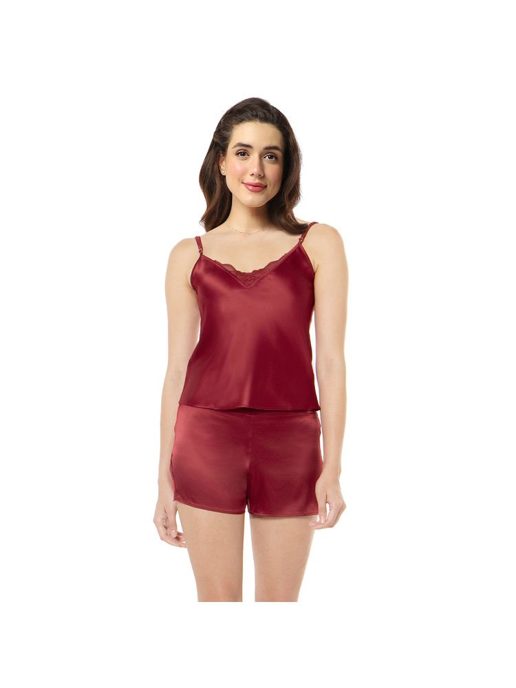 Amante Solid V-neck Sleeveless Eternal Bliss Satin Camisole-image-5