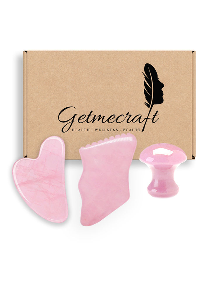 Getmecraft Rose Quartz, Mushroom And Teeth Eadge Gua Sha Massage Tool Set-image-12