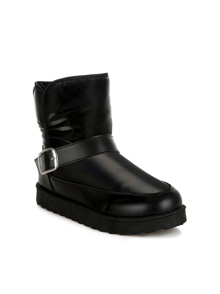 London Rag Black Buckle Strap Puffy Ankle Boots-image-38