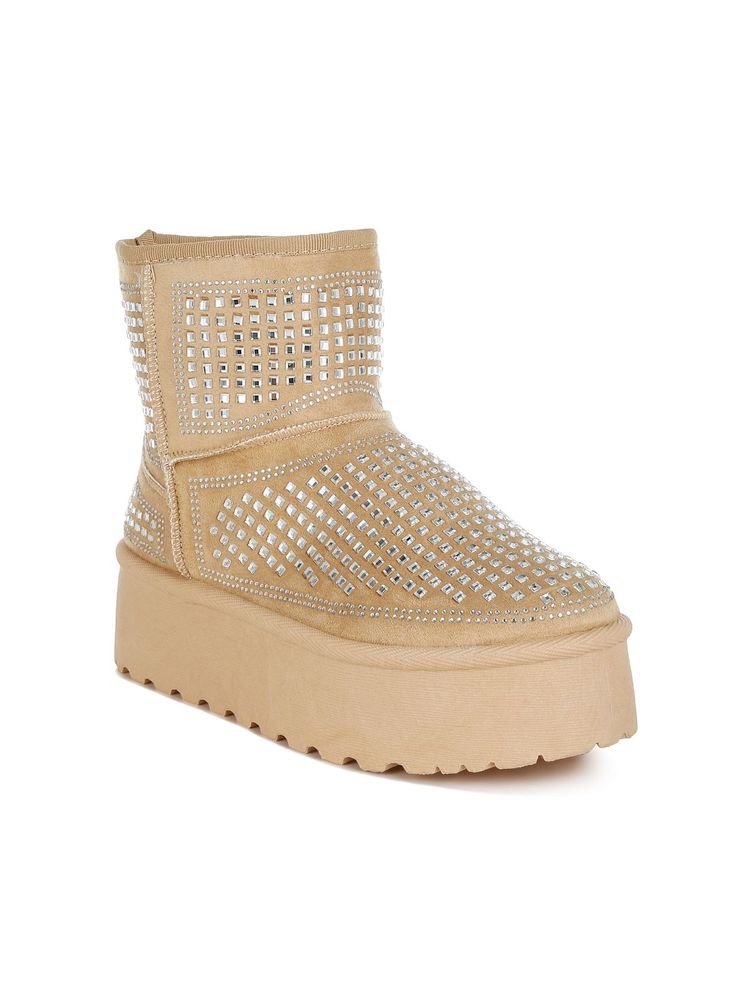 London Rag Beige Chunky Rhinestones Ankle Boots-image-25