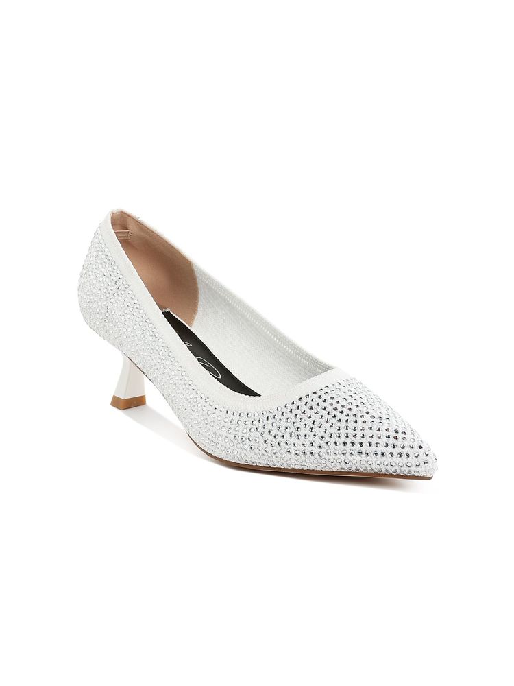 London Rag White Breathable Flyknit Rhinestone Pumps-picture-25