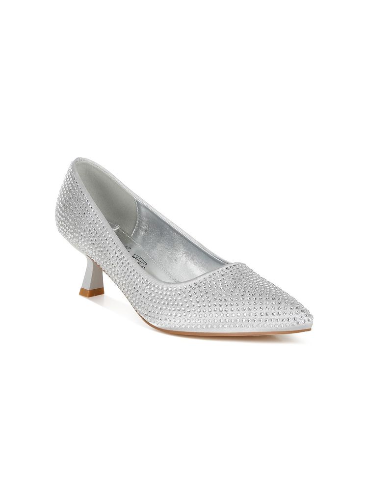 London Rag Silver Rhinestones Embellished Kitten Heel Pumps-picture-19