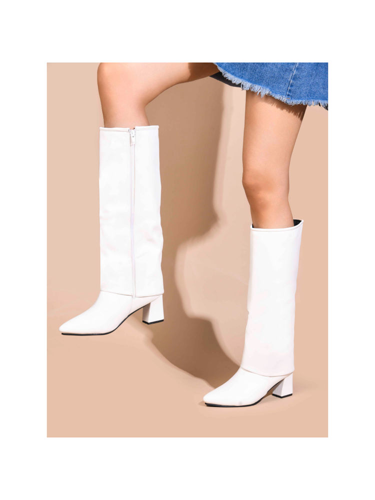 SHUZ TOUCH Women White Knee High Slouch Casual Boots-picture-10