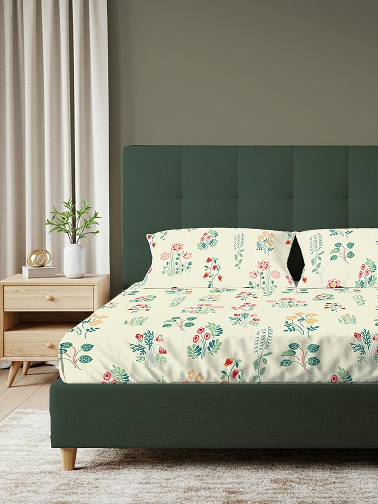 Urban Space Serene 200 Tc Cotton Bedsheets with 2 Pillow Covers - King - Eden Cream-picture-34