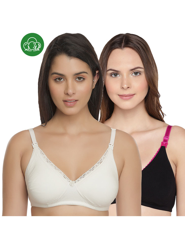 Inner Sense Organic Cotton Antimicrobial Laced Nursing Bra Pack of 2 - Multi-Color-picture-12