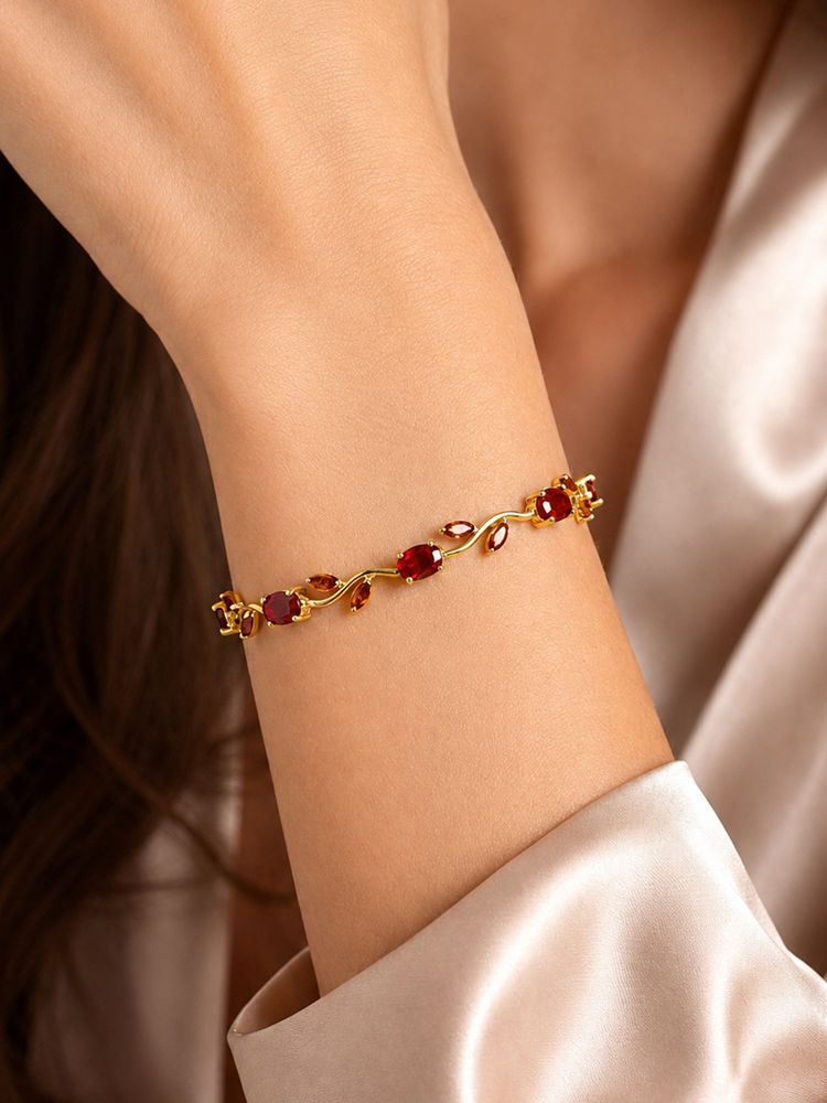 ARTKLIM Ruby Red Vine Gemstone Gold Anti-Tarnish Bracelet-image-1