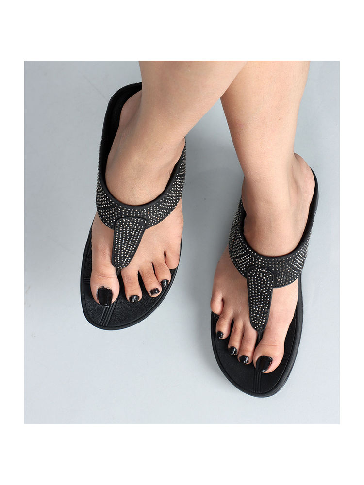 Carlton London Black Ethnic Comfort Sandals