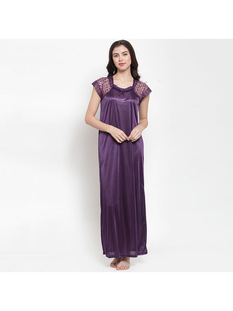 Secret Wish Women's Satin Purple Solid Nighty (Free Size)-picture-27