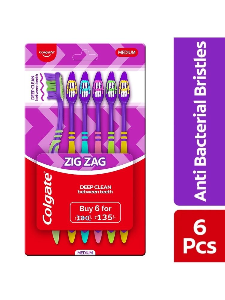 Colgate ZigZag Medium Bristle Toothbrush - 6 Pcs-image-1